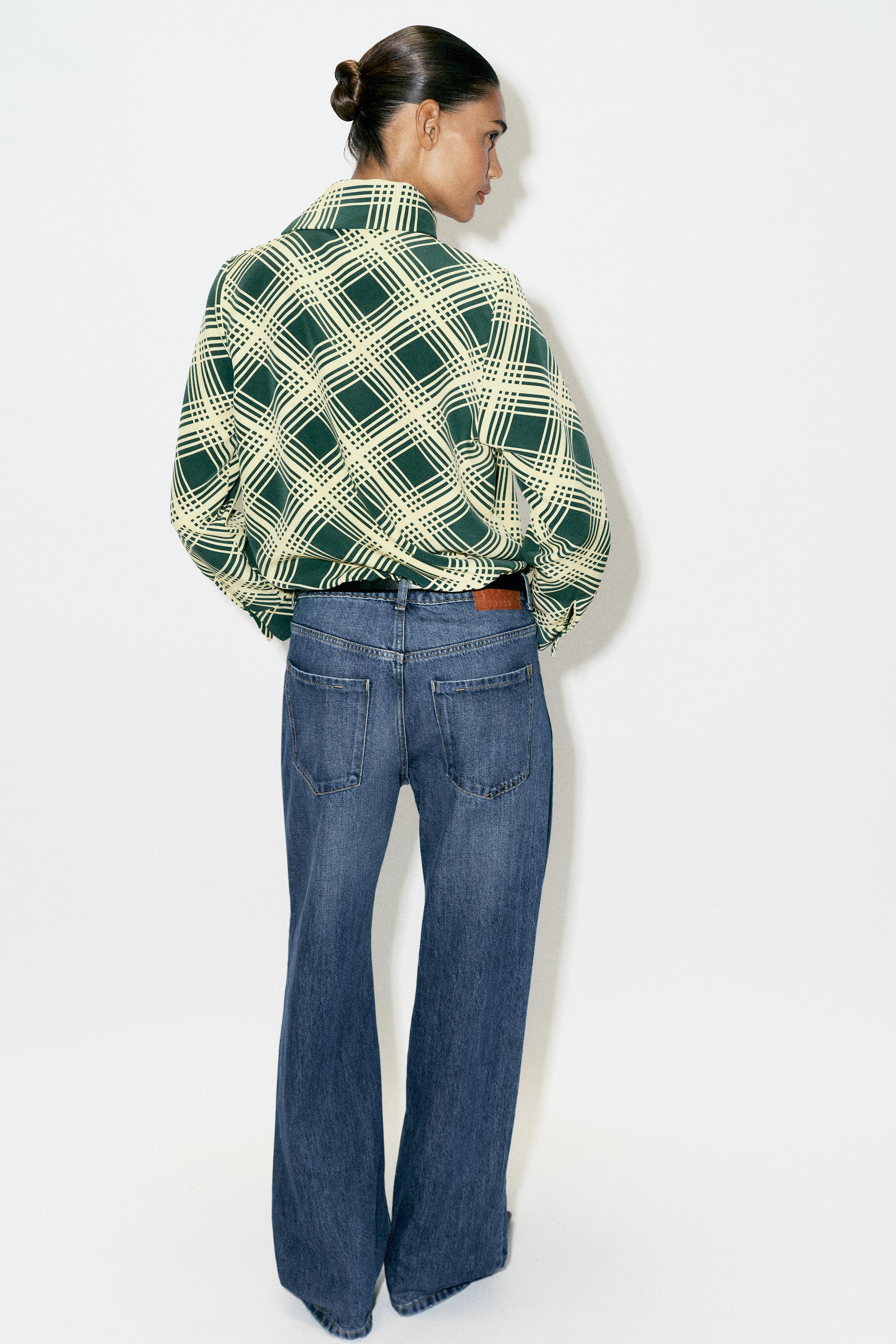 PLAID SHOULDER BUTTON BLOUSE