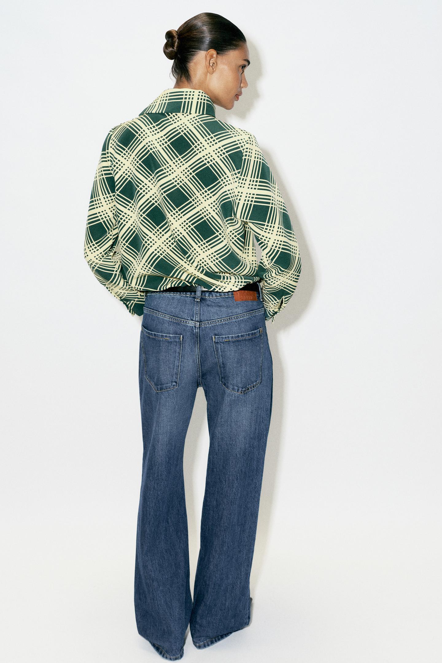 Женская блузка Zara Plaid Shoulder Button Blouse, цвет: Зелёный / Экрю — фото 5
