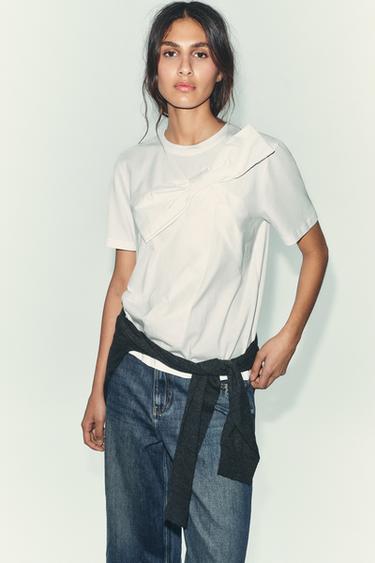 T-SHIRT WITH FRONT BOW - White by Zara