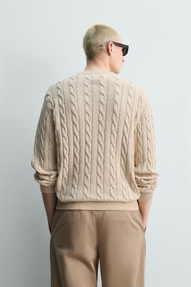 COTTON BLEND CABLE-KNIT JUMPER - Light beige by Zara - Image 2