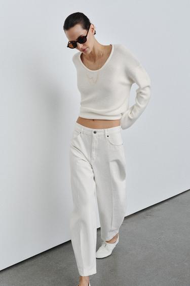 PULL EN MAILLE À DÉCOLLETÉ ARRONDIE - Écru de Zara - Image 3