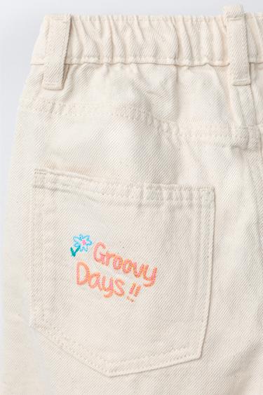 EMBROIDERED TWILL BARREL TROUSERS - Ecru by Zara - Image 3