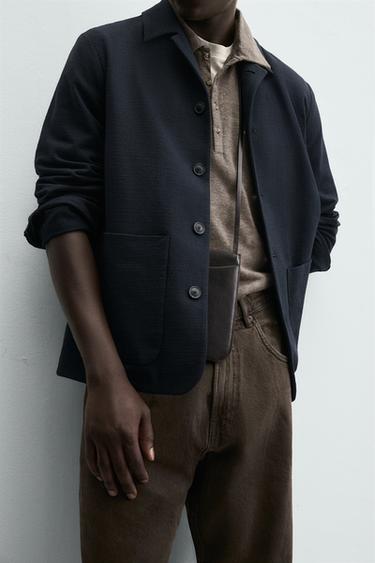 TEXTURED REGULAR FIT OVERSHIRT - Navy blue by Zara - Image 5