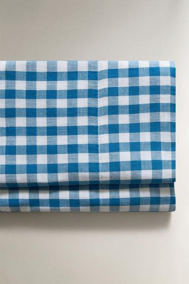 KIDS' CHECK MUSLIN FLAT SHEET - Bluish by Zara