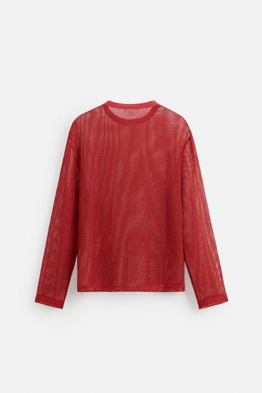 T-SHIRT STRUCTURE OUVERTE - Rouge de Zara - Image 8