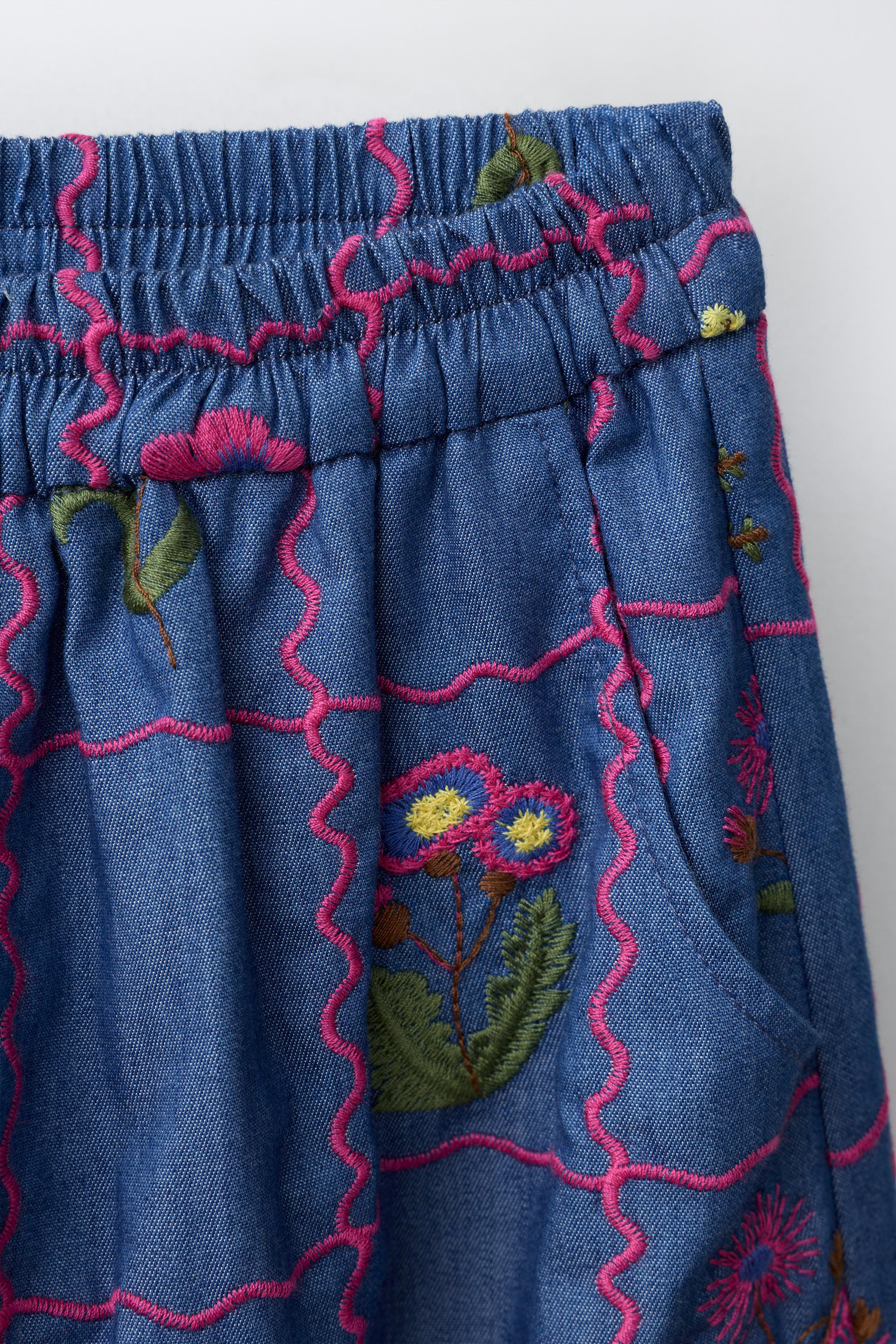 Детские брюки Zara EMBROIDERED WIDE LEG PANTS — фото 4