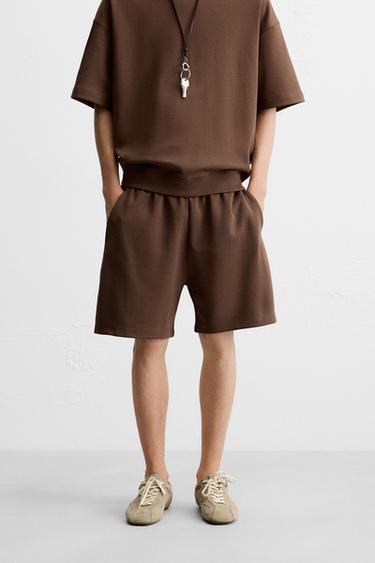 Zara TEXTURED TECHNICAL SHORTS - Brown