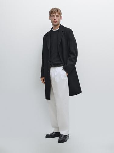 Zara Wool blend long coat with lapel collar - Black - Image 0