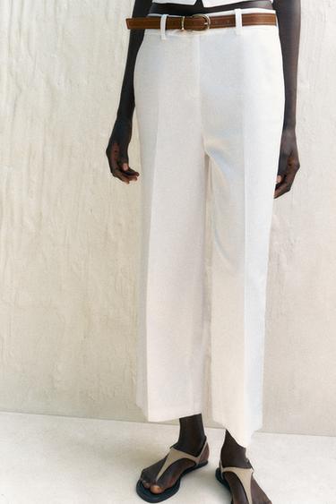 LINEN BLEND CULOTTES WITH BELT - White by Zara - Image 1