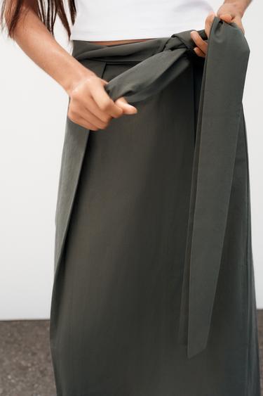 JUPE MI-LONGUE CROISÉE - bleu pétrole délavé de Zara - Image 4