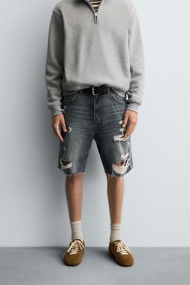 BERMUDA DENIM ROTOS - Azul / Verde de Zara