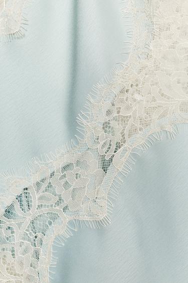 Zara ZW COLLECTION LACE CAMISOLE TOP - Light blue