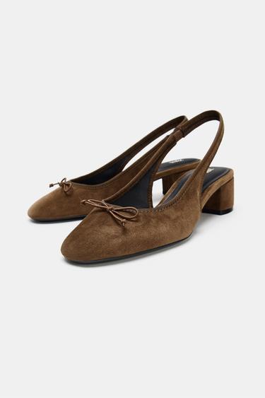 CHAUSSURES À TALONS OUVERTES À L'ARRIÈRE EN CUIR - Marron de Zara - Image 2