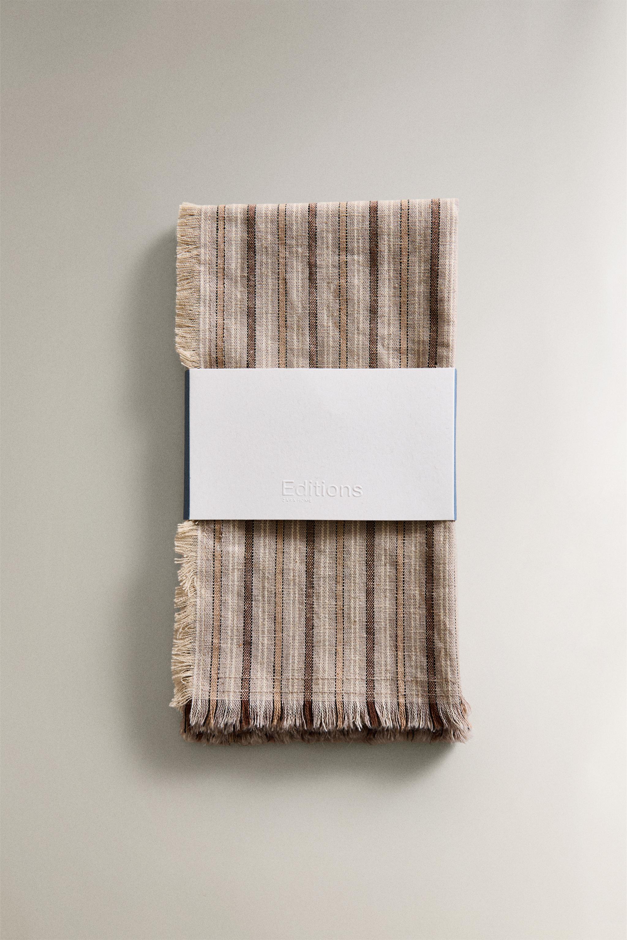 LOT SERVIETTES DE TABLE EN LIN COTON RAYURES