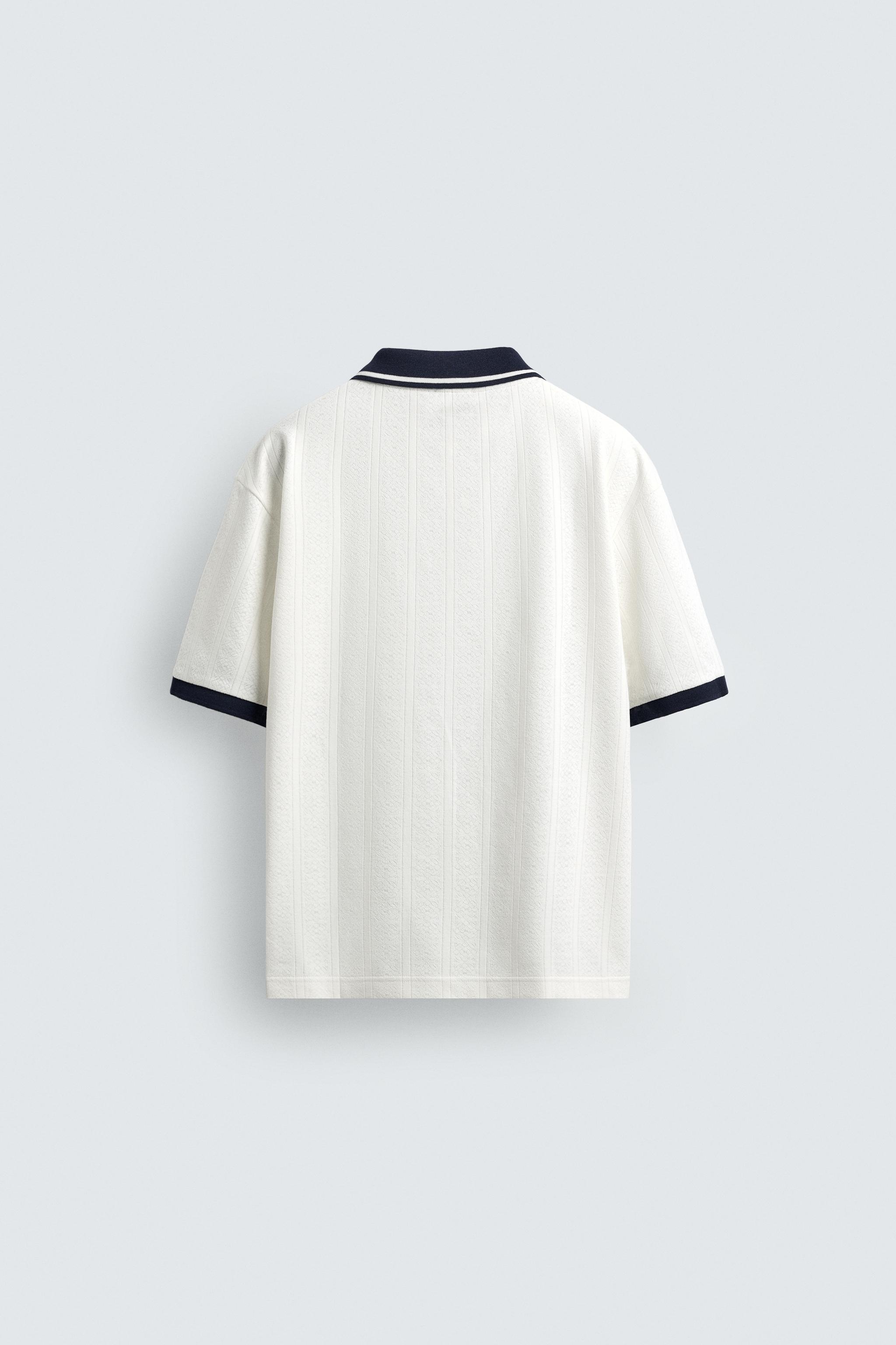 POLO JACQUARD VERTICAL BRODÉ - Écru / Bleu | ZARA France