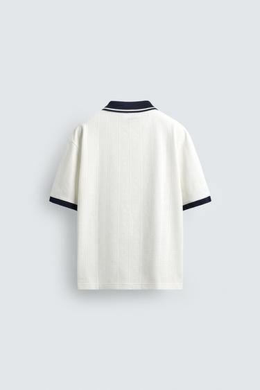 POLO JACQUARD VERTICAL BRODÉ - Écru / Bleu de Zara - Image 7
