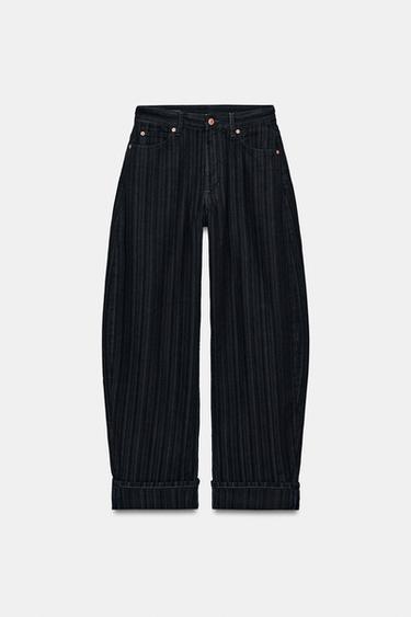 جينز ZW COLLECTION بالون مخطط بخصر متوسط من الجاكار - نيلي by Zara - Image 0