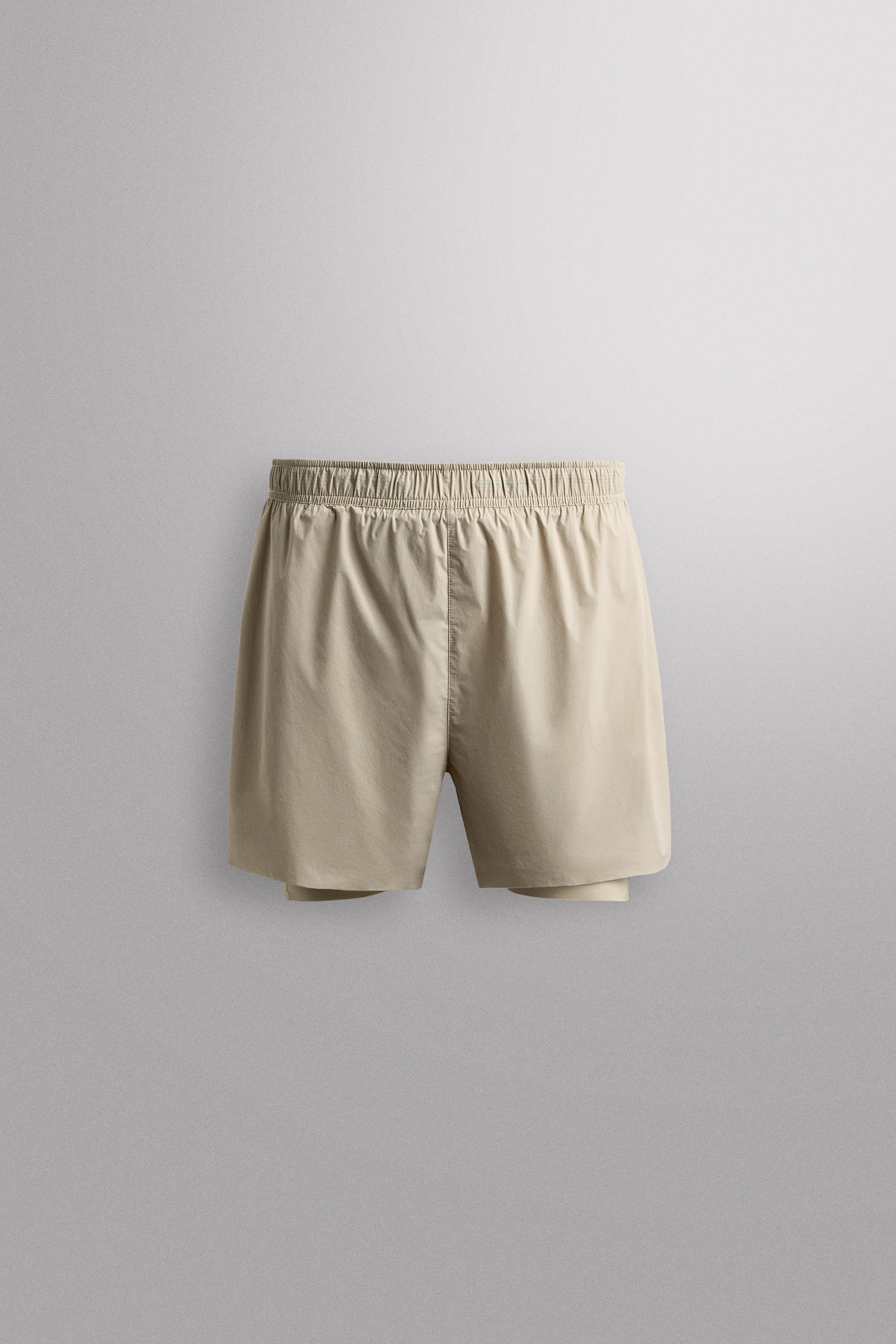 2-IN-1 RUNNING SHORTS — Gray / Beige