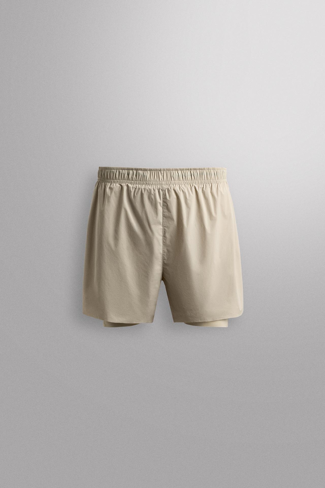 2-IN-1 RUNNING SHORTS — Gray / Beige