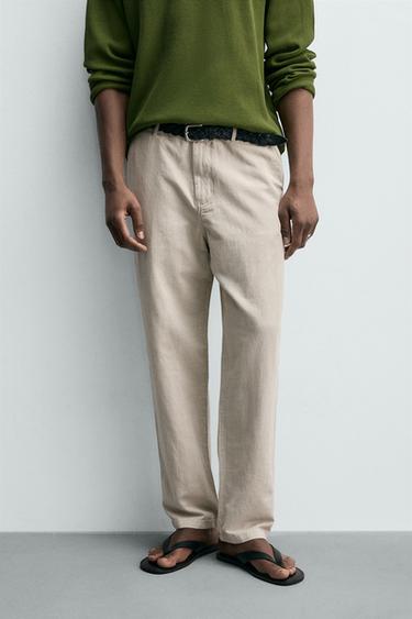 بنطلون منسدل بقصة مستقيمة - رمادي لؤلؤي الخاص بـ Zara