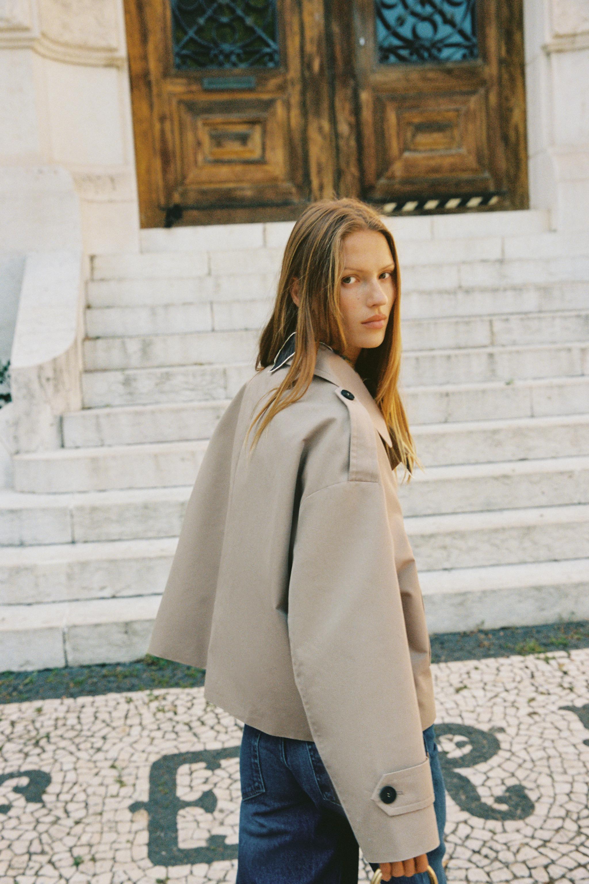 ダブルブレストショートトレンチコート - ゴールデンブラウン