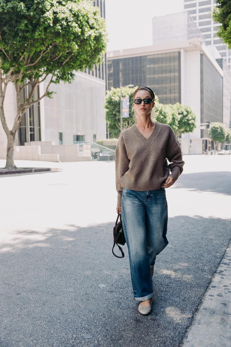 SOFT V-NECK KNIT SWEATER Mink marl ZARA United States