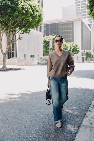Zara SOFT V-NECK KNIT SWEATER - Mink marl - Image 0