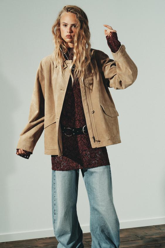 BUNDA ZE 100% SEMIŠOVÉ KŮŽE - Světle písková od Zara - Obrázek 4