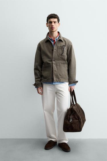 WASHED CANVAS RELAXED FIT OVERSHIRT - Brown / Taupe by Zara - Image 0