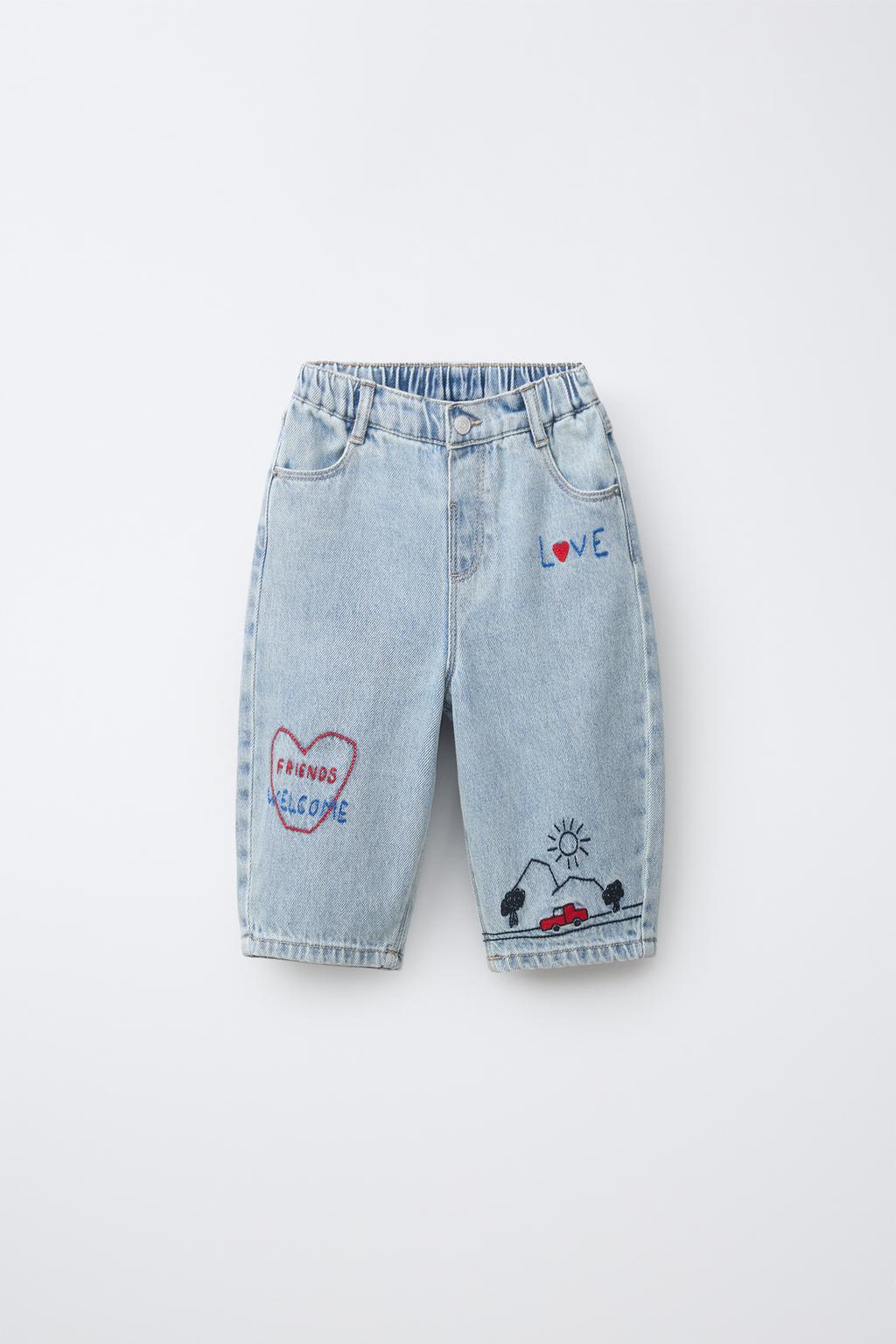 HEART EMBROIDERED BAGGY JEANS