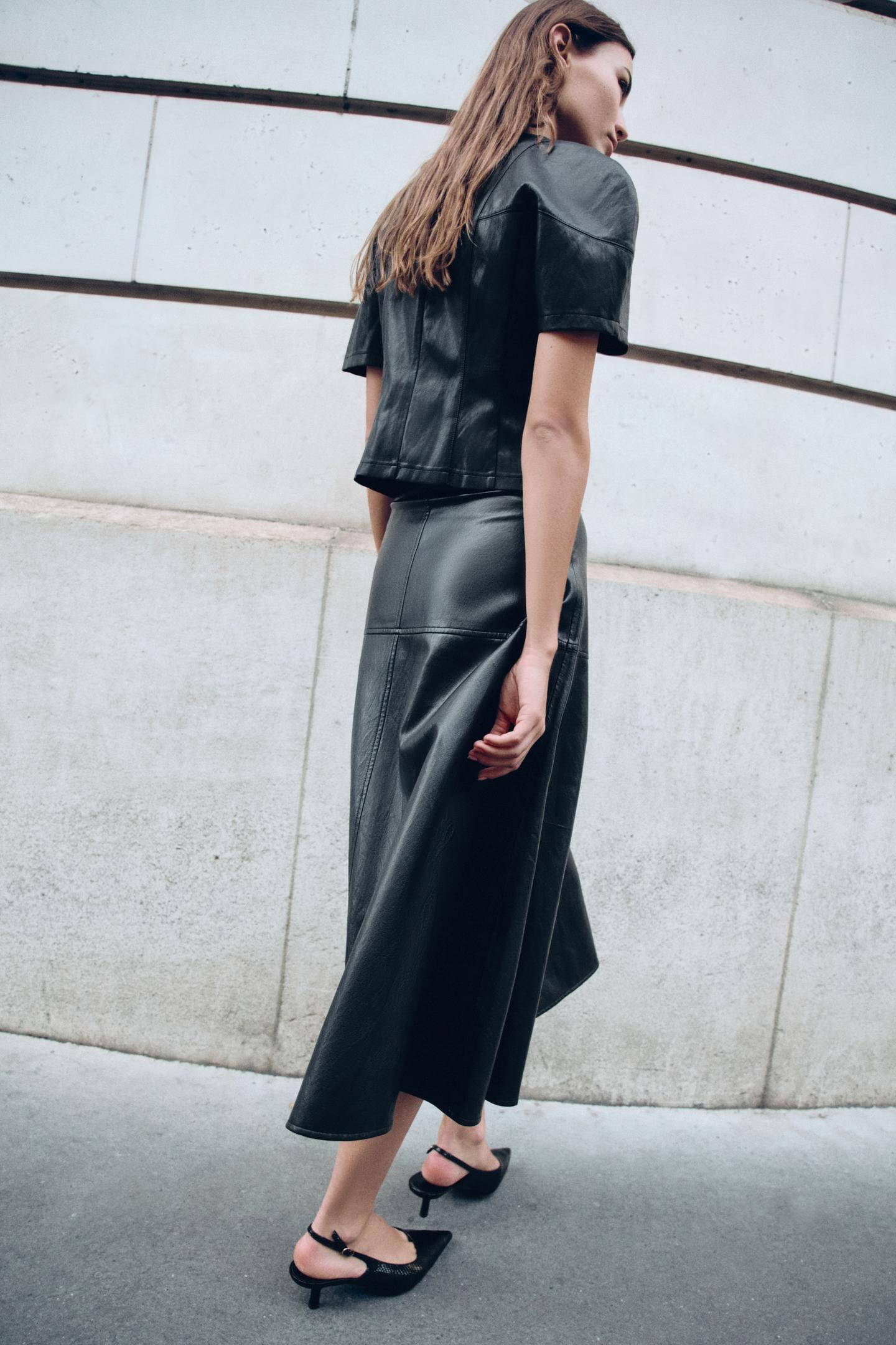 Женский топ Zara Faux Leather Zip-Up, цвет: Чёрный — фото 4