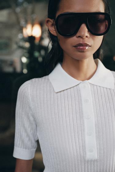 SEMI-SHEER KNIT POLO SHIRT - White by Zara