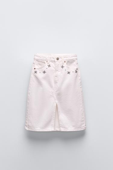 ДЖИНСОВАЯ ЮБКА С ЗАКЛЕПКАМИ — БЕЛЫЙ от Zara — изображение 0