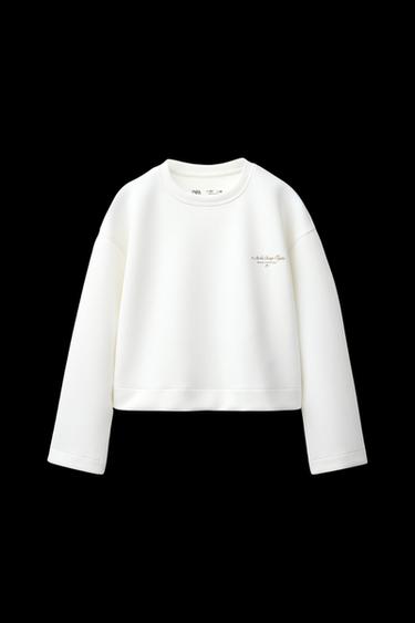 Zara ATHLETIC SWEATSHIRT WITH TEXT - Ecru - Image 0