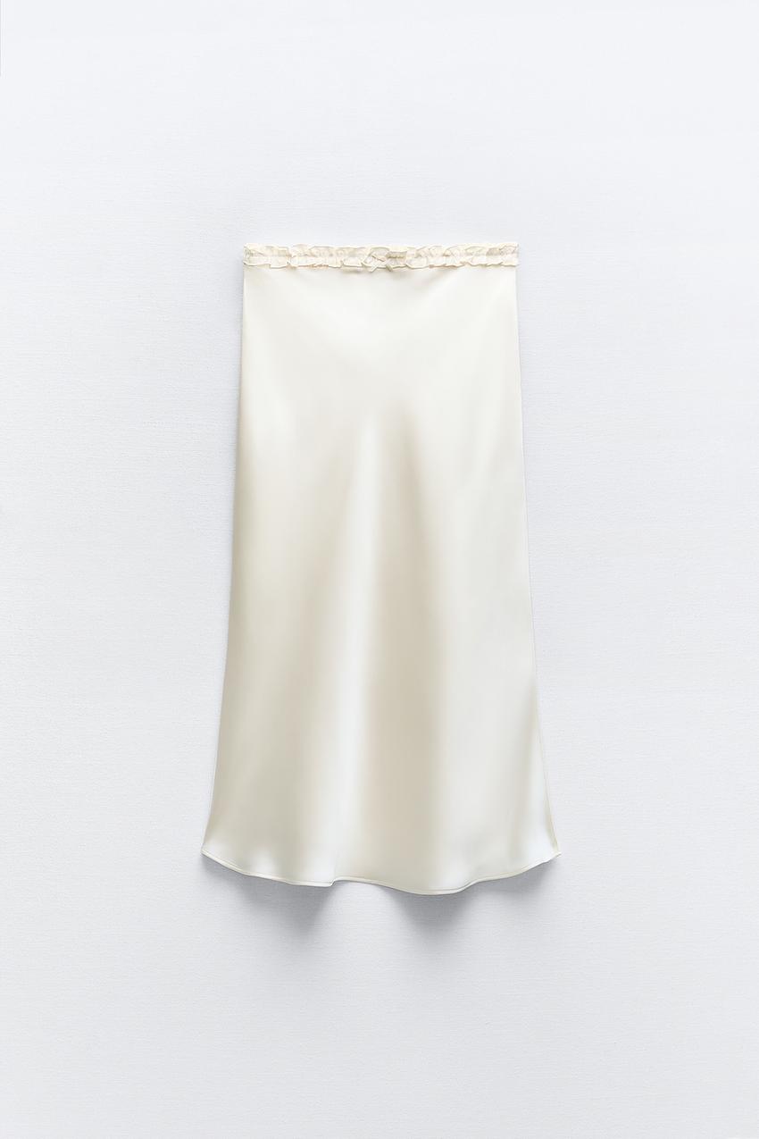 SATIN EFFECT PRINT DRESS - Ivory