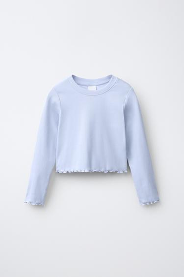 RIBBED CROPPED T-SHIRT WITH OVERLOCK DETAIL - Sky blue by Zara