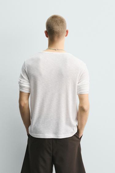 T-SHIRT RELAXED FIT STRUCTURÉ CANNELÉ - Blanc de Zara - Image 2