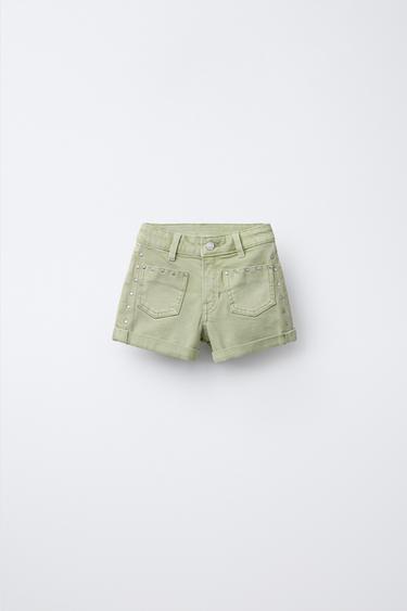 STAR STUD DENIM BERMUDA SHORTS - Green by Zara