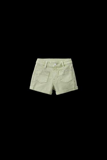 STAR STUD DENIM BERMUDA SHORTS - Green by Zara - Image 0