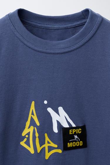 GRAFFITI LABEL DETAIL T-SHIRT - Blue by Zara - Image 2