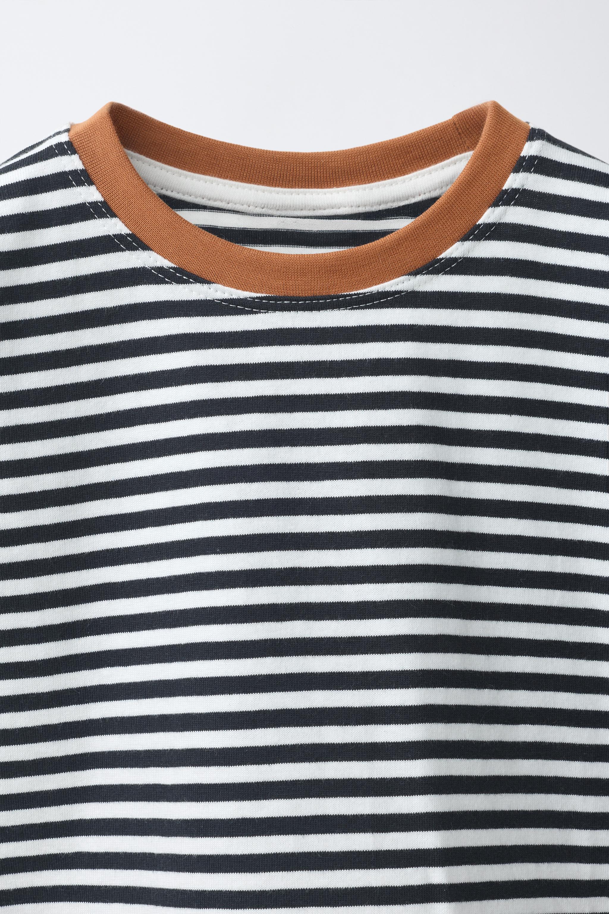 Детские футболки Zara CONTRAST NECK STRIPED T-SHIRT — фото 3