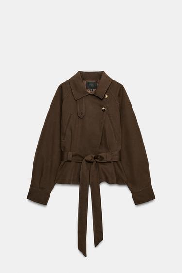 Zara CROPPED DOUBLE-BREASTED TRENCH JACKET - Brown