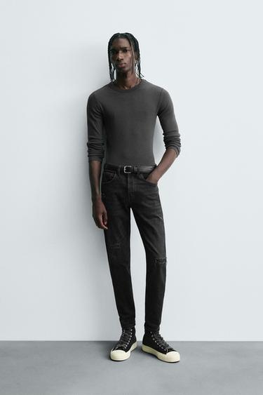 RIPPED SKINNY FIT JEANS - Charcoal by Zara