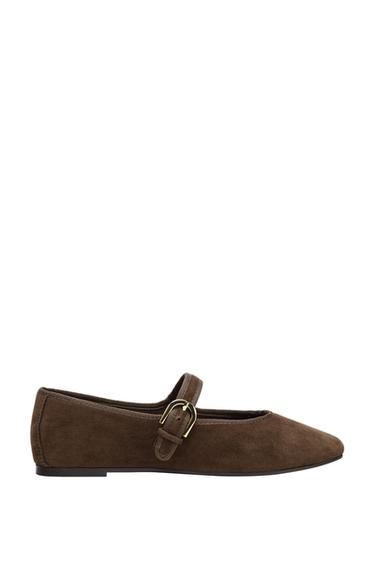 SUEDE BALLET FLATS - Chocolate Brown by Zara
