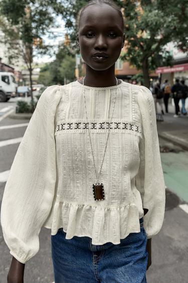 ROMANTIC ENTREDEUX BLOUSE - Ecru by Zara - Image 1