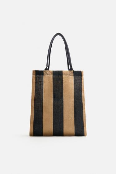 Zara STRIPED SHOPPER BAG - Navy blue
