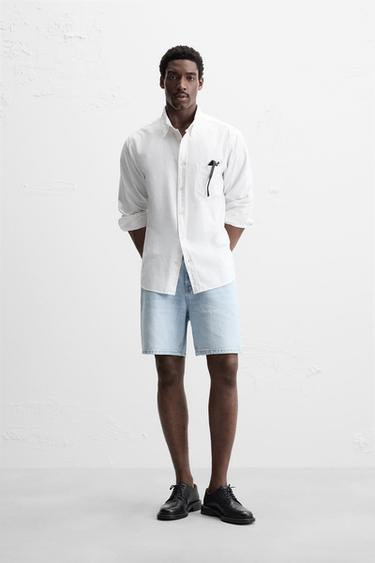 REGULAR FIT DENIM BERMUDA SHORTS - Light blue by Zara