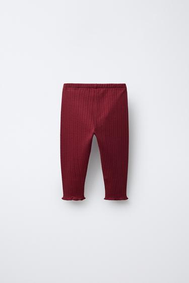 POINTELLE COTTON LEGGINGS - Burgundy by Zara - Image 1