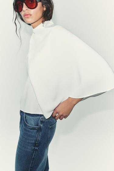 ASYMMETRIC CREPE CAPE TOP - Oyster-white by Zara - Image 3