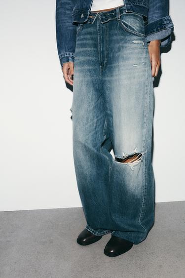 Zara TRF 中腰翻邊牛仔褲 - 藍色